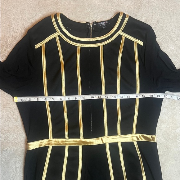 Sexy Black Dress with Sheer & Gold Accents sz 2X with stretch - Picture 7 of 15